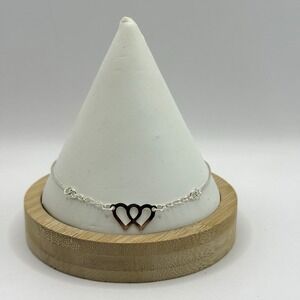 Vintage 925 Italy‎ Sterling Double Heart Ankle Bracelet 9 Inches